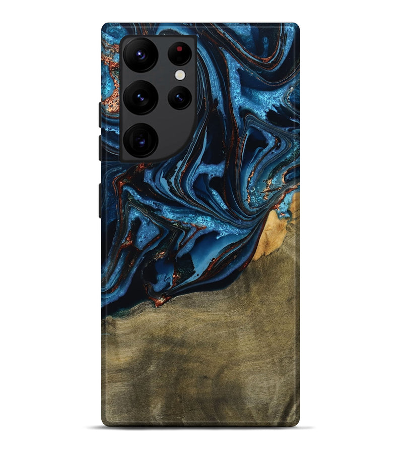 Galaxy S22 Ultra Wood Live Edge Phone Case - Hulda (Teal & Gold, 789800)