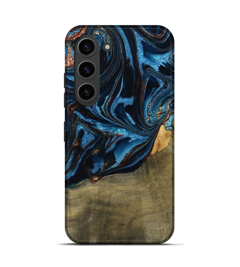 Galaxy S23 Wood Live Edge Phone Case - Hulda (Teal & Gold, 789800)