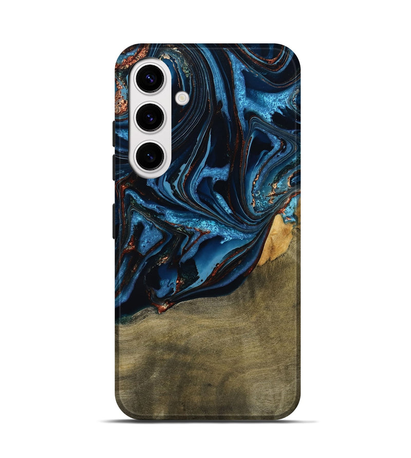 Galaxy S25 Wood Live Edge Phone Case - Hulda (Teal & Gold, 789800)