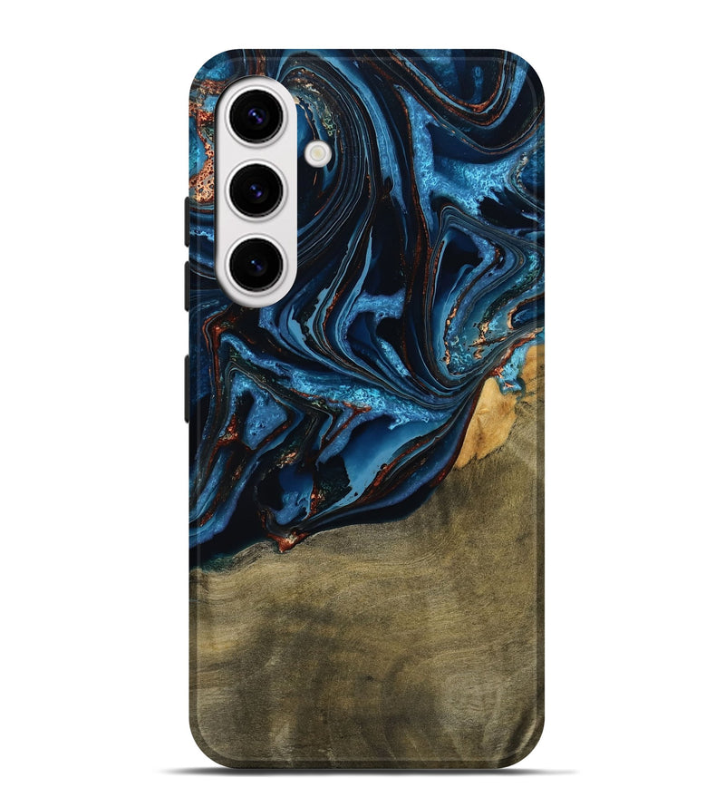 Galaxy S25 Plus Wood Live Edge Phone Case - Hulda (Teal & Gold, 789800)