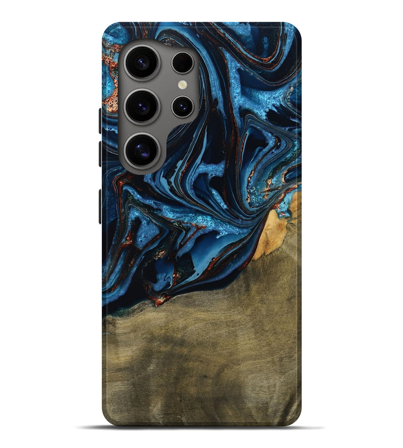 Galaxy S25 Ultra Wood Live Edge Phone Case - Hulda (Teal & Gold, 789800)