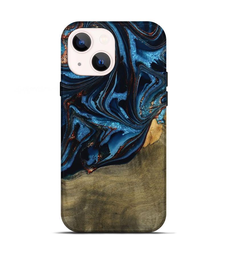 iPhone 13 Wood Live Edge Phone Case - Hulda (Teal & Gold, 789800)