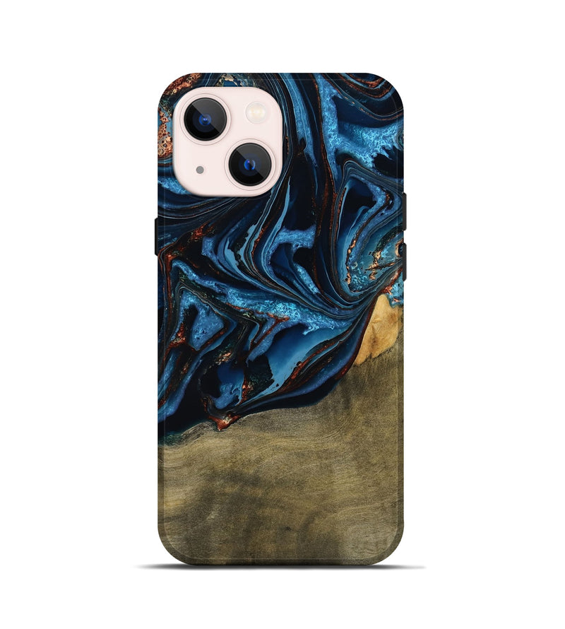 iPhone 13 mini Wood Live Edge Phone Case - Hulda (Teal & Gold, 789800)