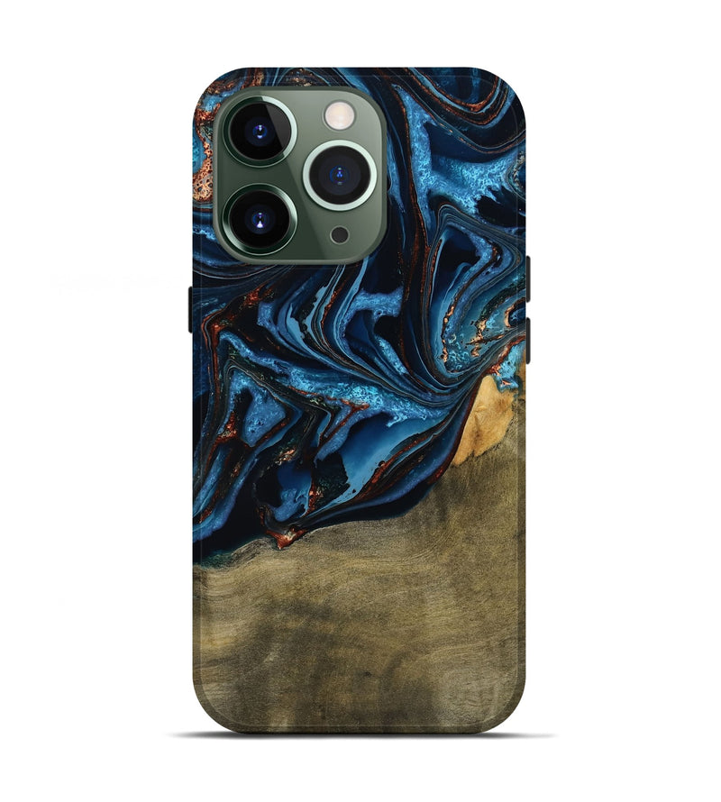 iPhone 13 Pro Wood Live Edge Phone Case - Hulda (Teal & Gold, 789800)