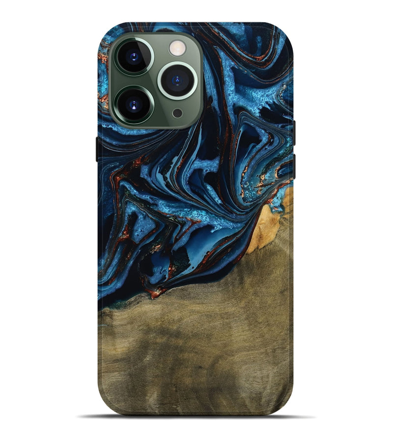 iPhone 13 Pro Max Wood Live Edge Phone Case - Hulda (Teal & Gold, 789800)