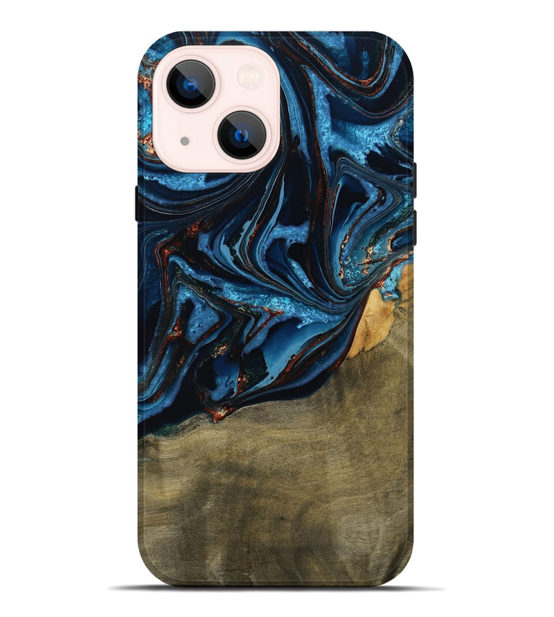 iPhone 14 Plus Wood Live Edge Phone Case - Hulda (Teal & Gold, 789800)