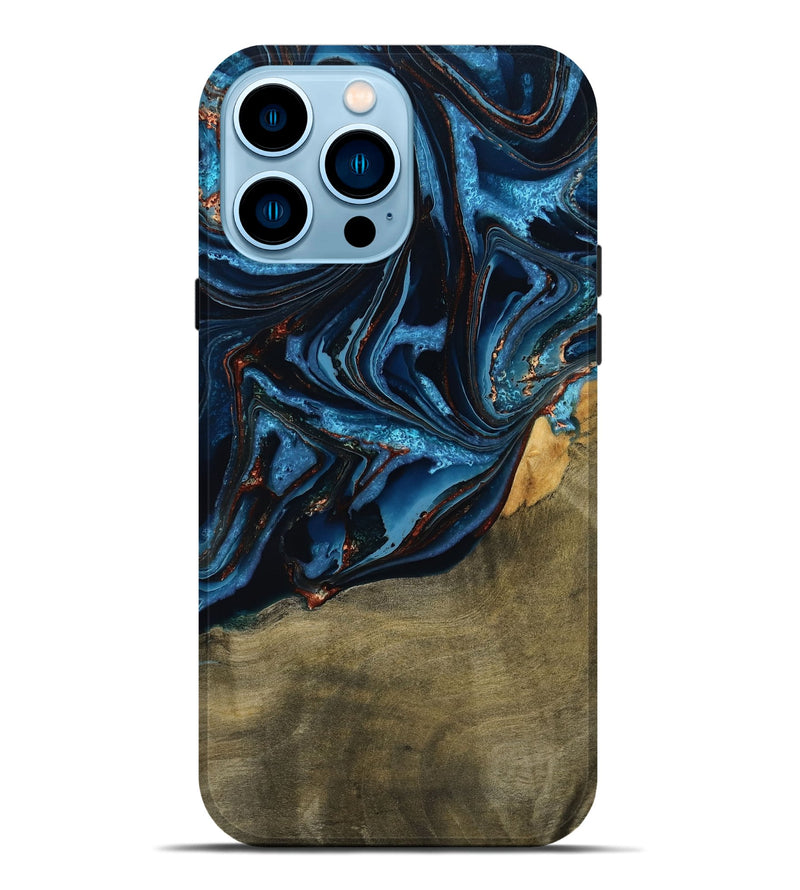 iPhone 14 Pro Max Wood Live Edge Phone Case - Hulda (Teal & Gold, 789800)