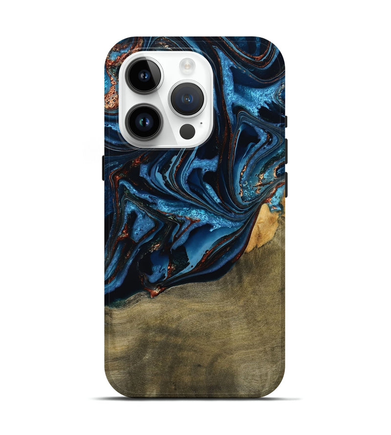 iPhone 15 Pro Wood Live Edge Phone Case - Hulda (Teal & Gold, 789800)