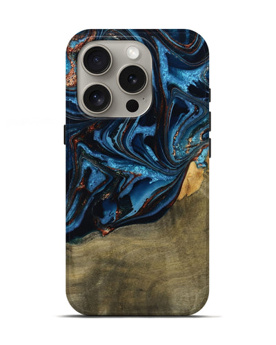 iPhone 16 Pro Wood Live Edge Phone Case - Hulda (Teal & Gold, 789800)