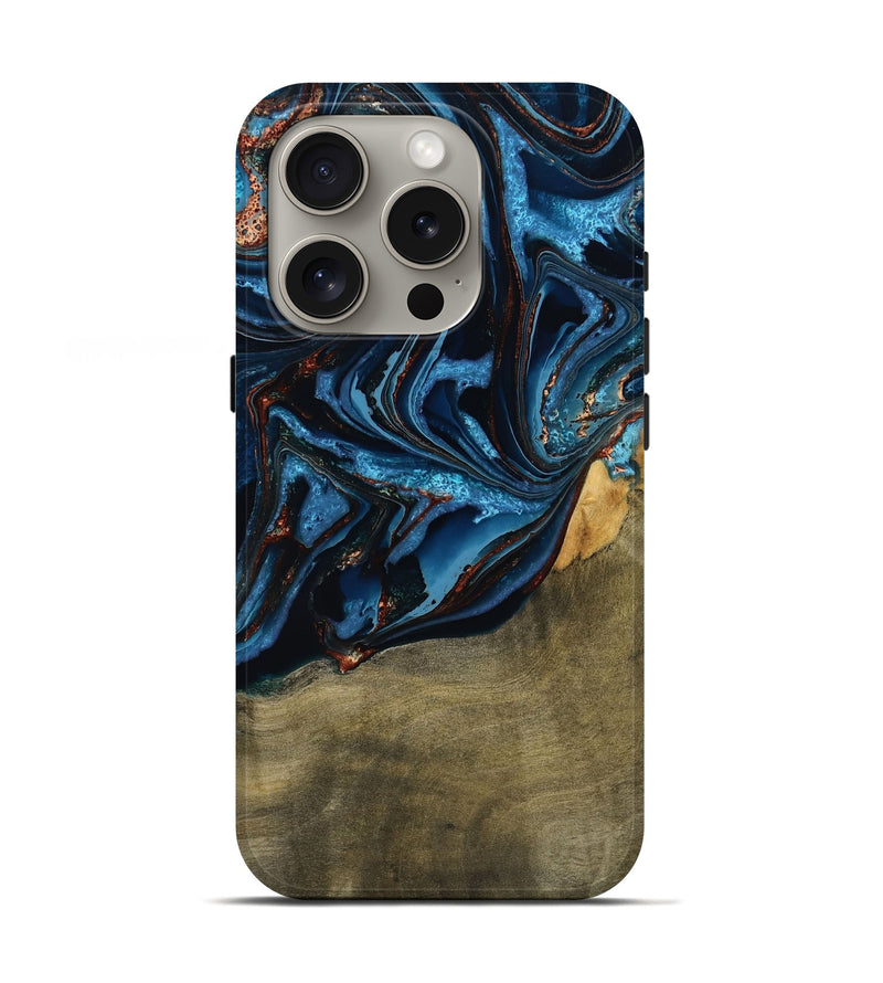 iPhone 16 Pro Wood Live Edge Phone Case - Hulda (Teal & Gold, 789800)