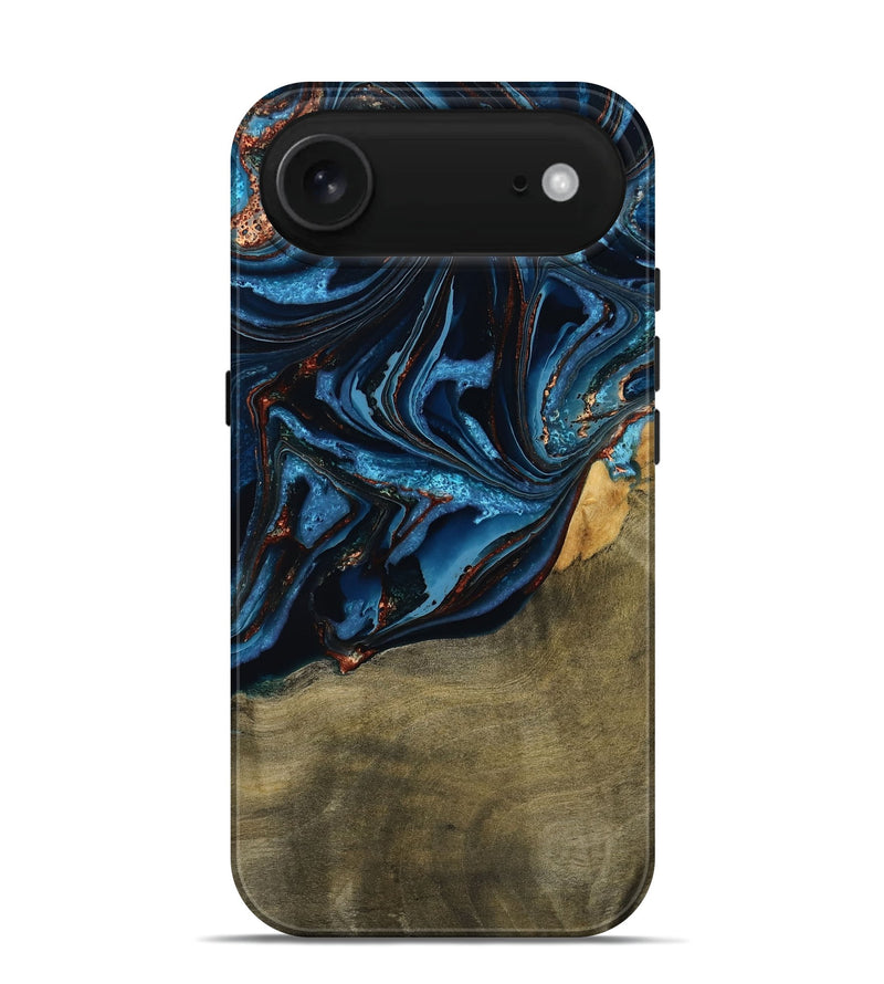 iPhone 17 Air Wood Live Edge Phone Case - Hulda (Teal & Gold, 789800)