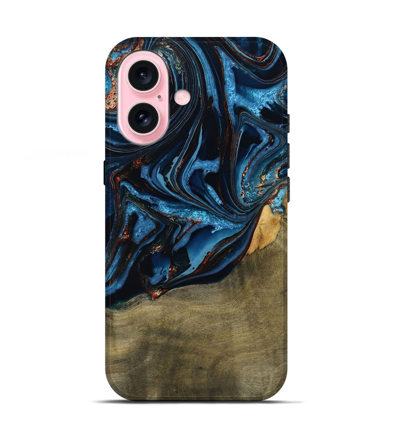 iPhone 17 Wood Live Edge Phone Case - Hulda (Teal & Gold, 789800)