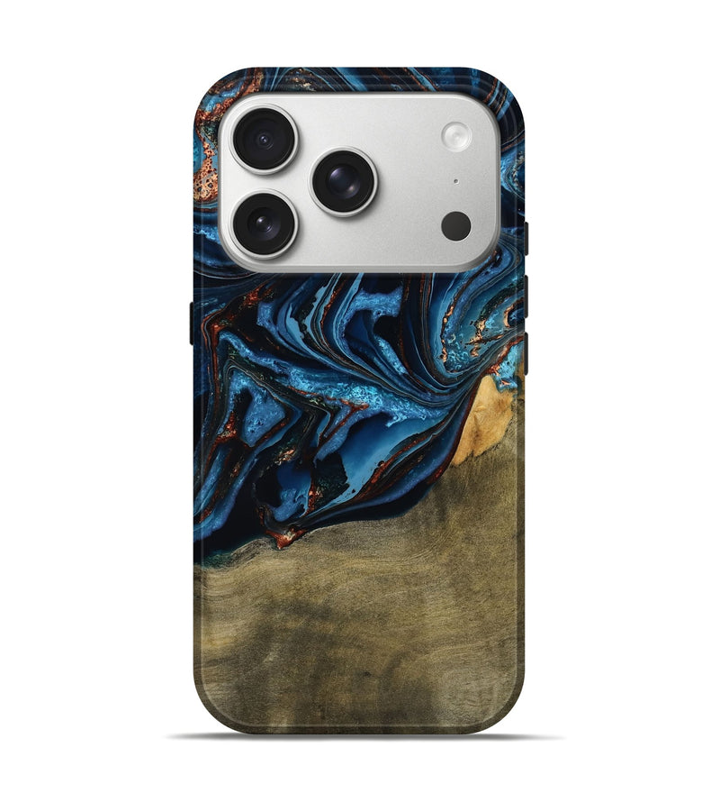 iPhone 17 Pro Wood Live Edge Phone Case - Hulda (Teal & Gold, 789800)
