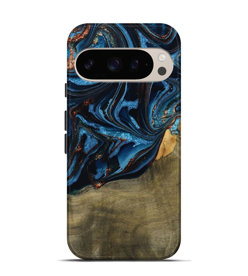 Pixel 10 Pro Wood Live Edge Phone Case - Hulda (Teal & Gold, 789800)