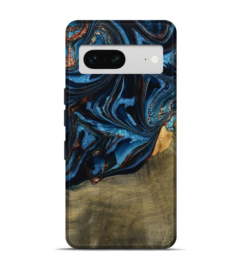 Pixel 7 Wood Live Edge Phone Case - Hulda (Teal & Gold, 789800)