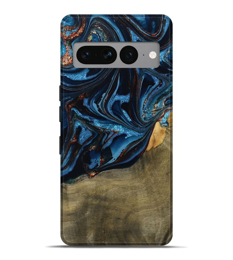 Pixel 7 Pro Wood Live Edge Phone Case - Hulda (Teal & Gold, 789800)