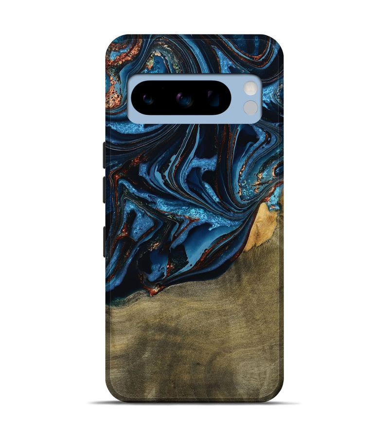 Pixel 8 Pro Wood Live Edge Phone Case - Hulda (Teal & Gold, 789800)