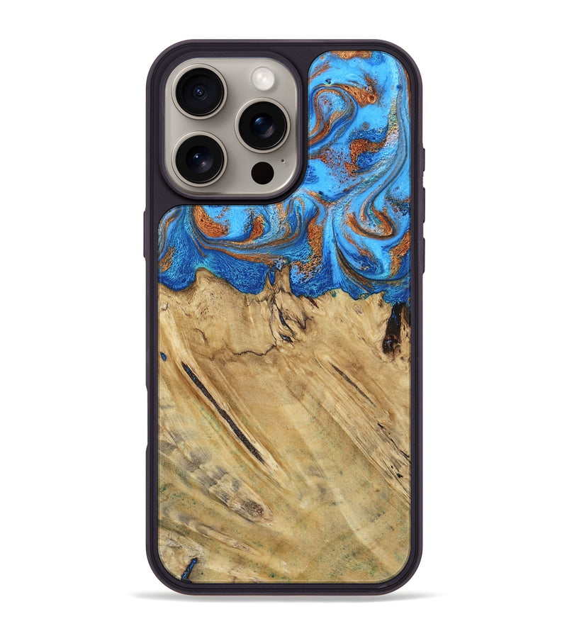 iPhone 16 Pro Max Wood Phone Case - Roland (Teal & Gold, 790062)