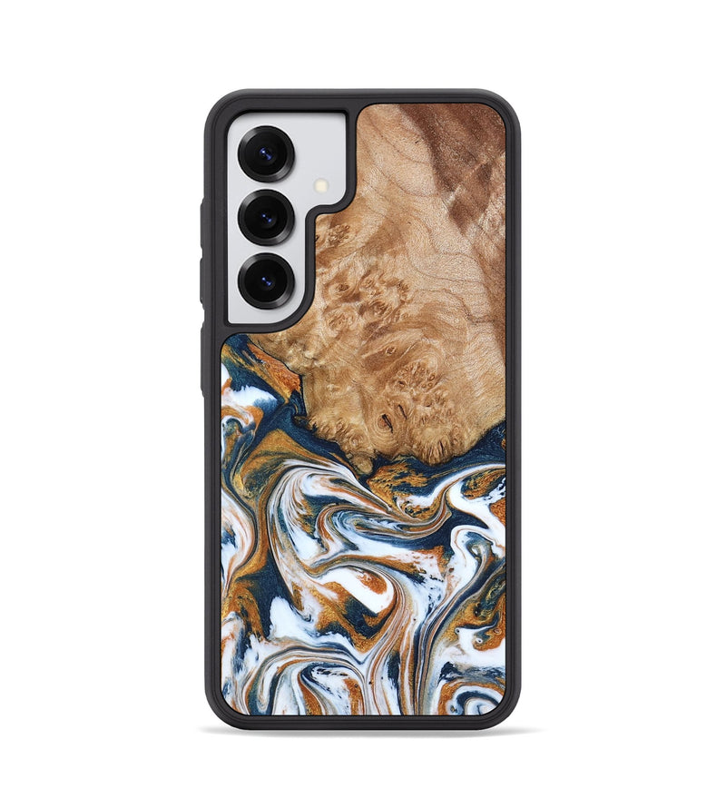 Galaxy S25 Wood Phone Case - Dahlia (Teal & Gold, 790063)