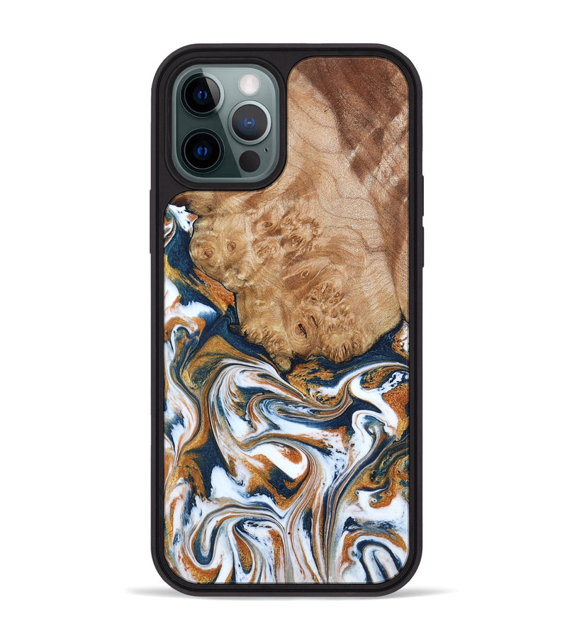 iPhone 12 Pro Max Wood Phone Case - Dahlia (Teal & Gold, 790063)