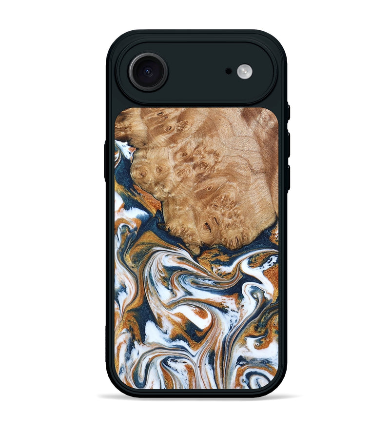 iPhone 17 Air Wood Phone Case - Dahlia (Teal & Gold, 790063)