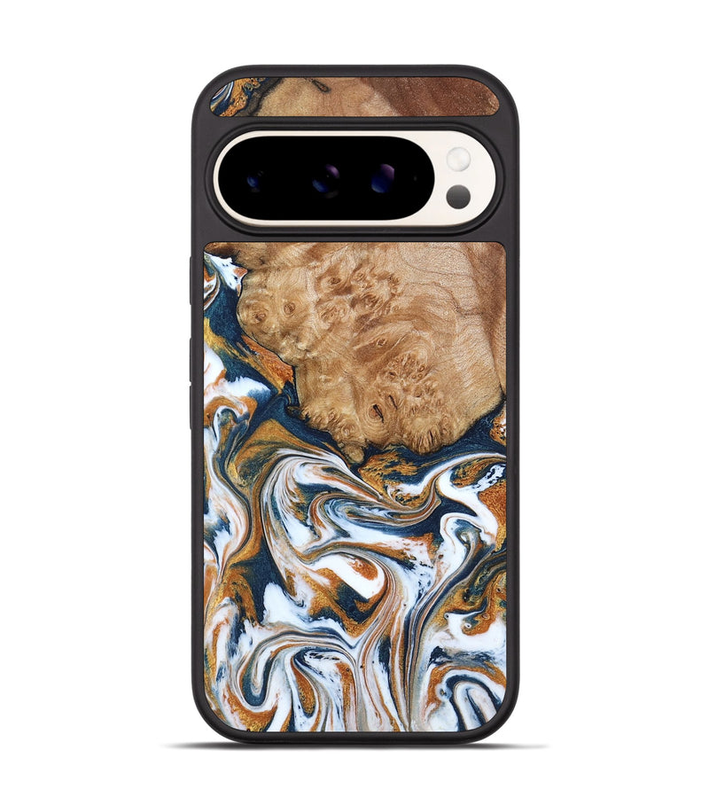 Pixel 9 Pro Wood Phone Case - Dahlia (Teal & Gold, 790063)