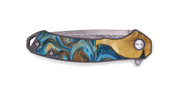 EDC Wood Pocket Knife - Braelyn (Teal & Gold, 790064)