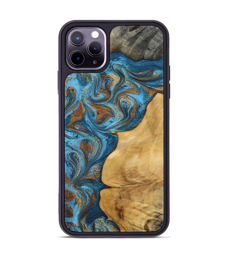 iPhone 11 Pro Max Wood Phone Case - Braelyn (Teal & Gold, 790064)
