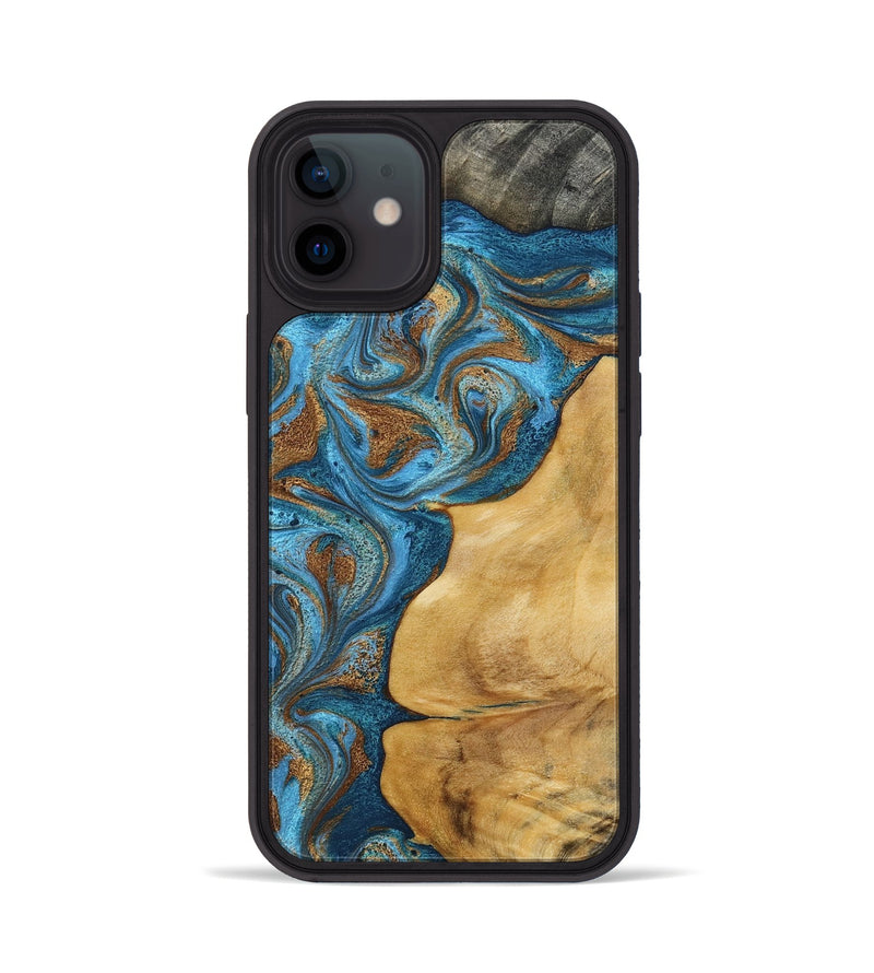iPhone 12 Wood Phone Case - Braelyn (Teal & Gold, 790064)