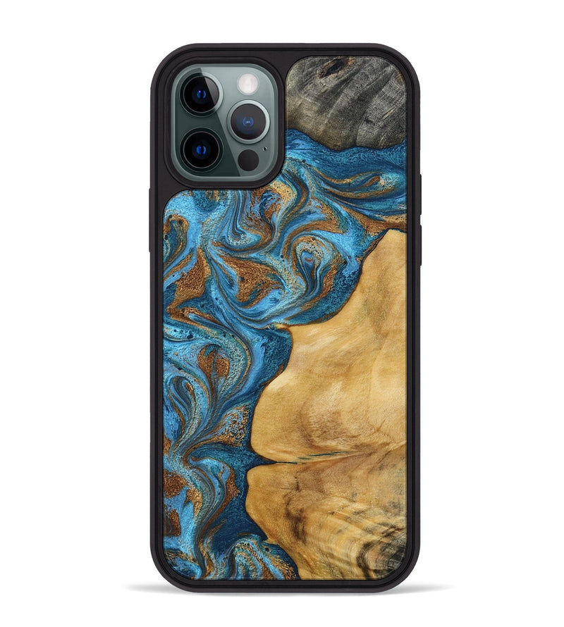 iPhone 12 Pro Max Wood Phone Case - Braelyn (Teal & Gold, 790064)