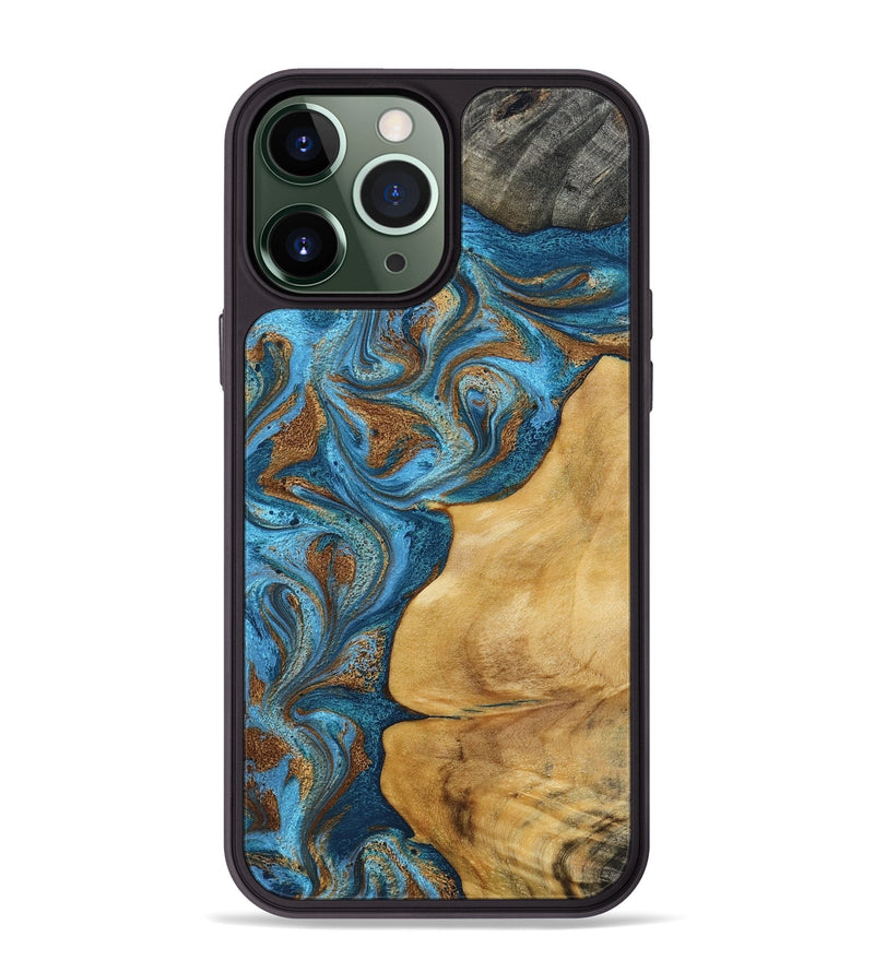 iPhone 13 Pro Max Wood Phone Case - Braelyn (Teal & Gold, 790064)