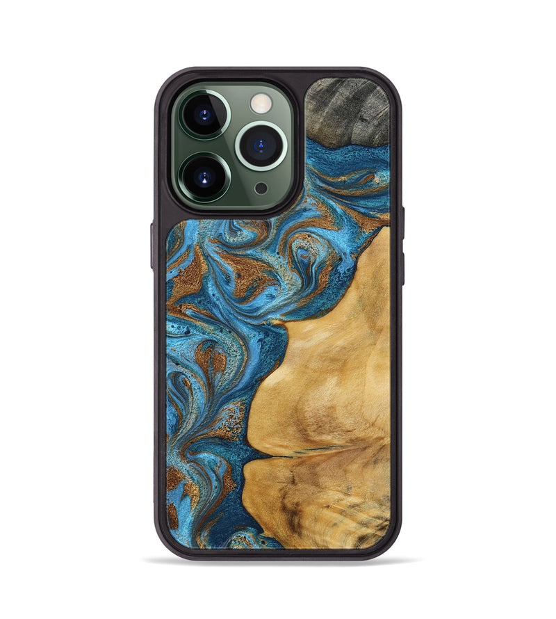 iPhone 13 Pro Wood Phone Case - Braelyn (Teal & Gold, 790064)