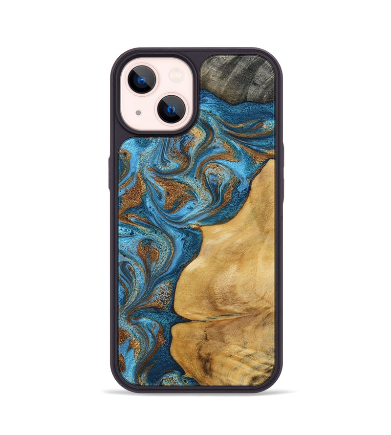 iPhone 14 Wood Phone Case - Braelyn (Teal & Gold, 790064)