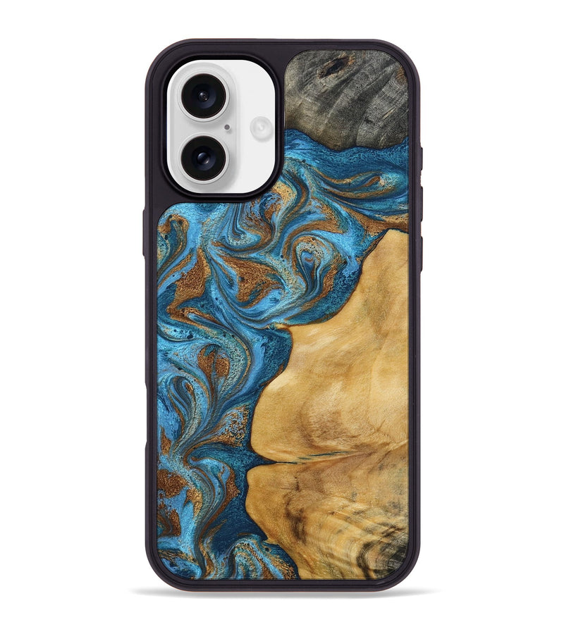 iPhone 16 Plus Wood Phone Case - Braelyn (Teal & Gold, 790064)