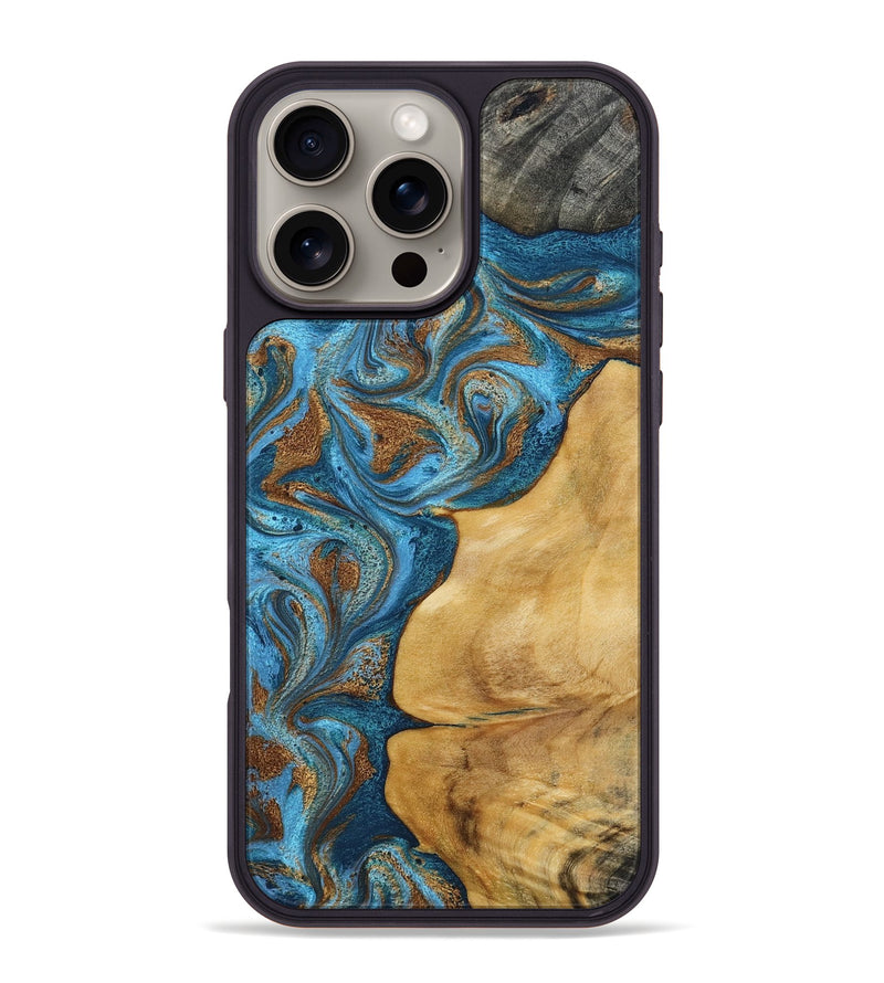 iPhone 16 Pro Max Wood Phone Case - Braelyn (Teal & Gold, 790064)