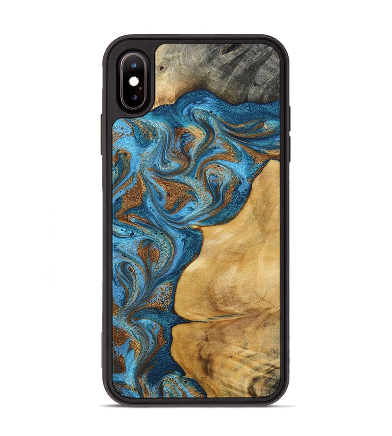 iPhone Xs Max Wood Phone Case - Braelyn (Teal & Gold, 790064)