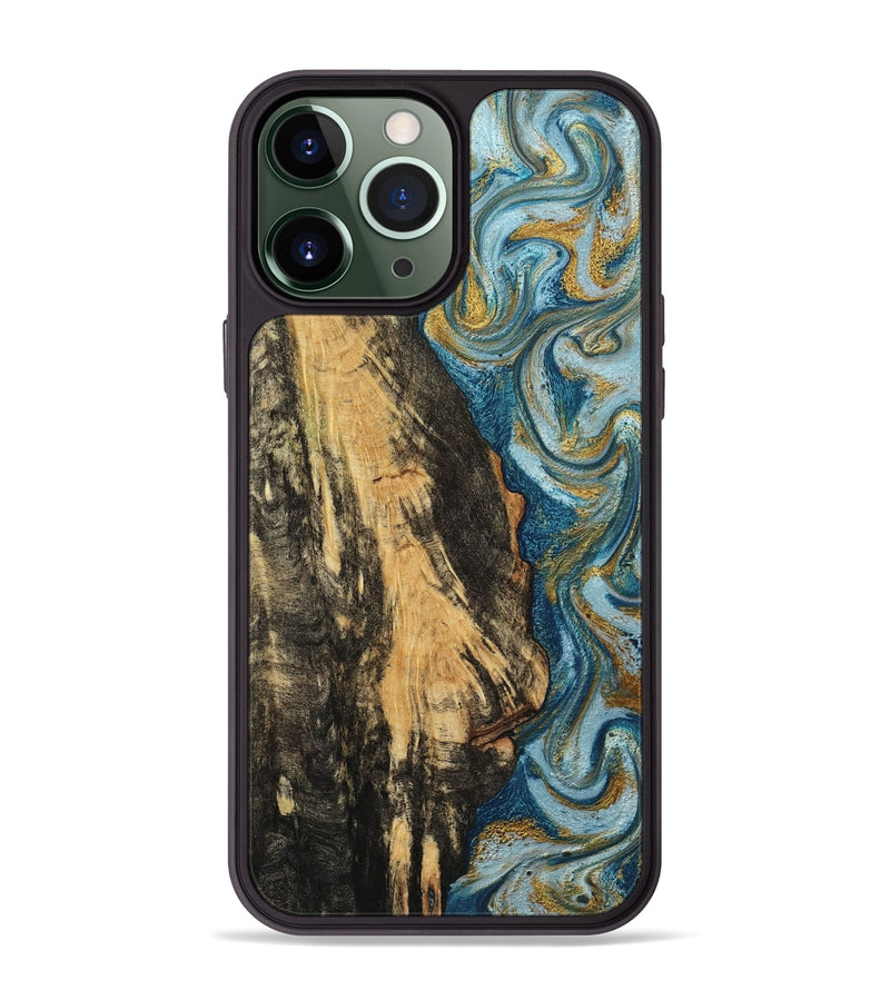 iPhone 13 Pro Max Wood Phone Case - Lonzo (Teal & Gold, 790067)