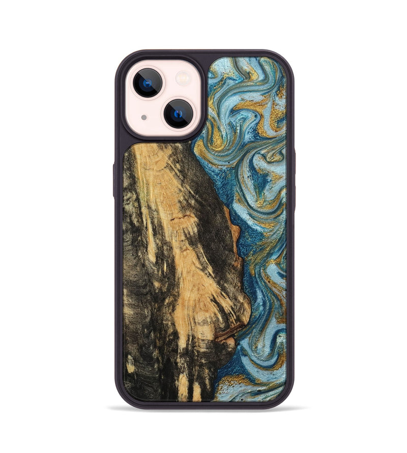 iPhone 14 Wood Phone Case - Lonzo (Teal & Gold, 790067)