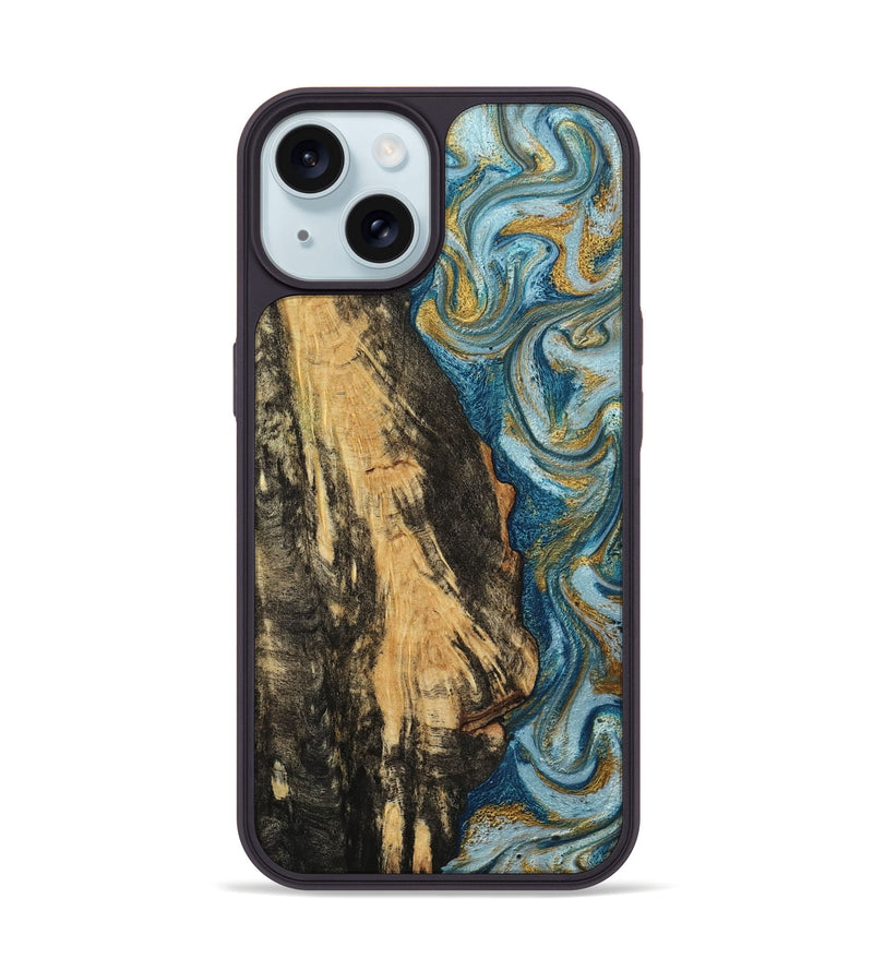 iPhone 15 Wood Phone Case - Lonzo (Teal & Gold, 790067)