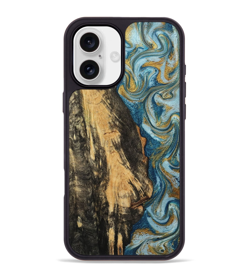 iPhone 16 Plus Wood Phone Case - Lonzo (Teal & Gold, 790067)