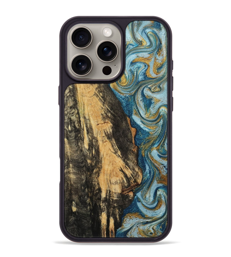 iPhone 16 Pro Max Wood Phone Case - Lonzo (Teal & Gold, 790067)
