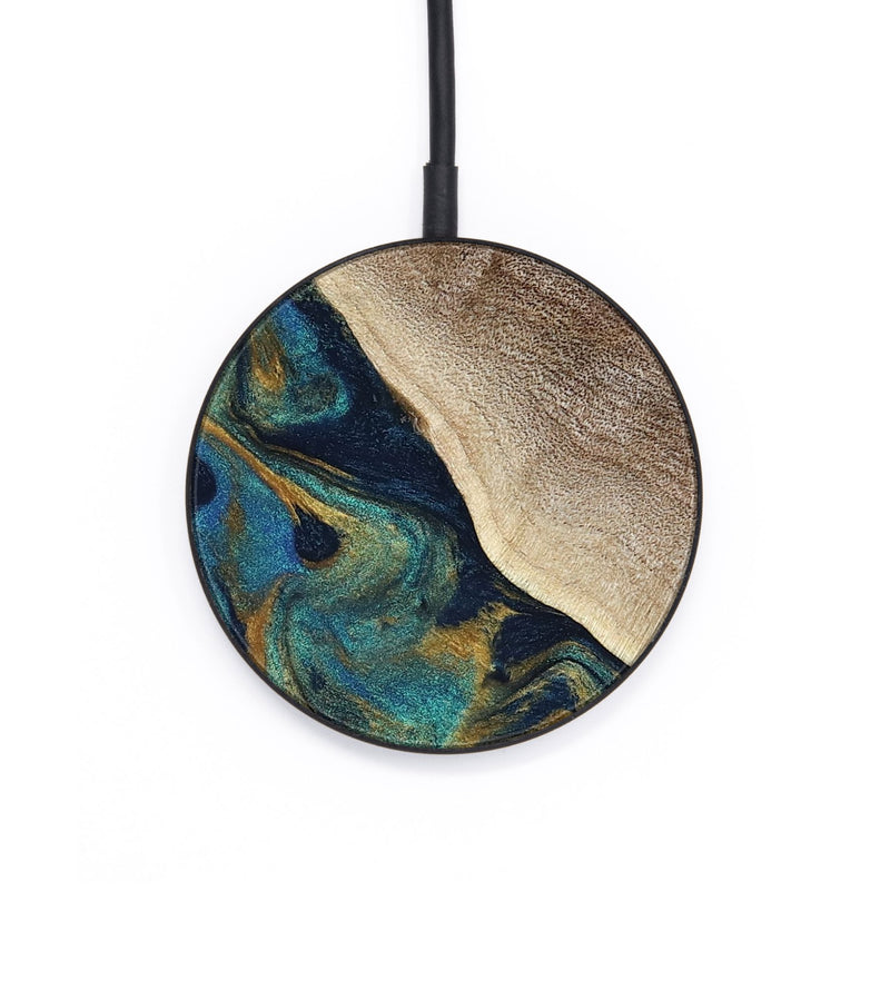 Circle Wood Wireless Charger - Sue (Teal & Gold, 790076)
