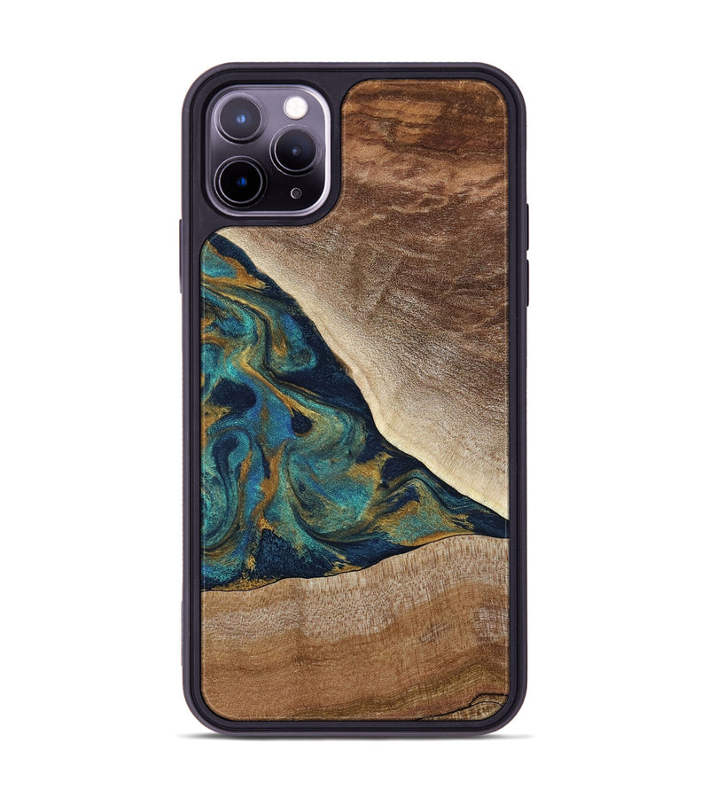 iPhone 11 Pro Max Wood Phone Case - Sue (Teal & Gold, 790076)