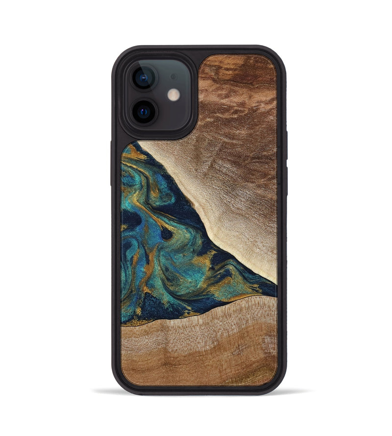 iPhone 12 Wood Phone Case - Sue (Teal & Gold, 790076)