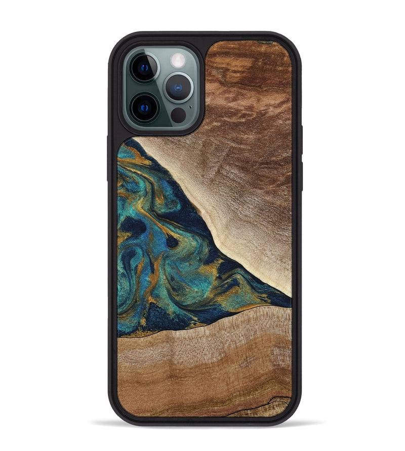 iPhone 12 Pro Max Wood Phone Case - Sue (Teal & Gold, 790076)