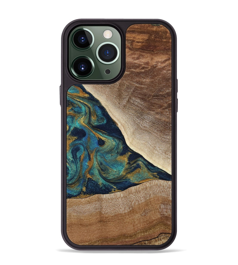 iPhone 13 Pro Max Wood Phone Case - Sue (Teal & Gold, 790076)