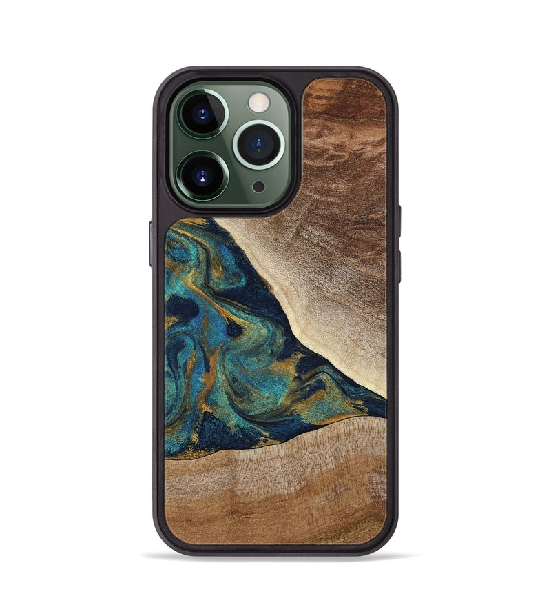 iPhone 13 Pro Wood Phone Case - Sue (Teal & Gold, 790076)