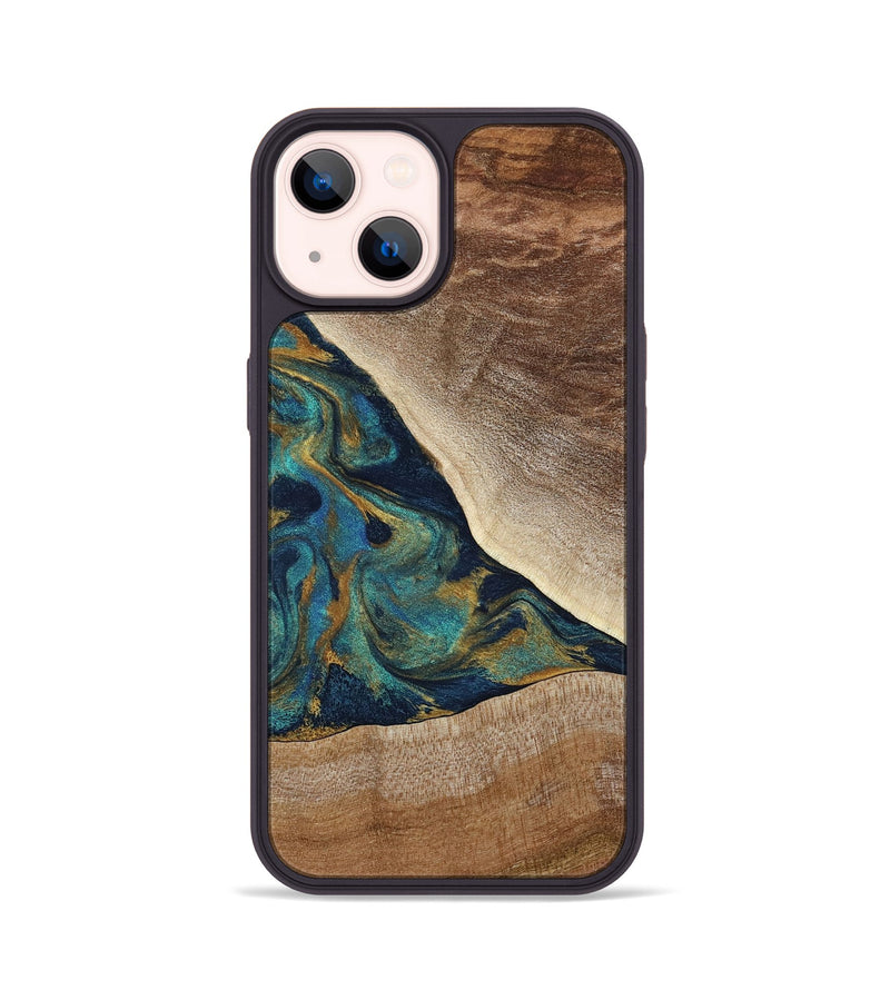 iPhone 14 Wood Phone Case - Sue (Teal & Gold, 790076)