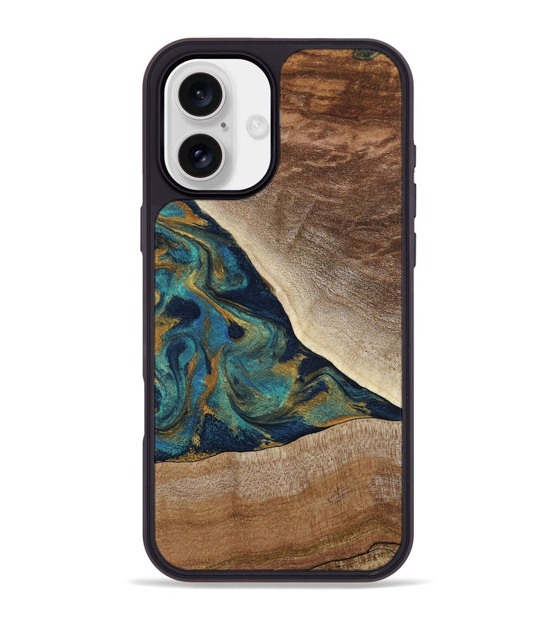 iPhone 16 Plus Wood Phone Case - Sue (Teal & Gold, 790076)