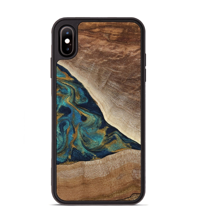 iPhone Xs Max Wood Phone Case - Sue (Teal & Gold, 790076)